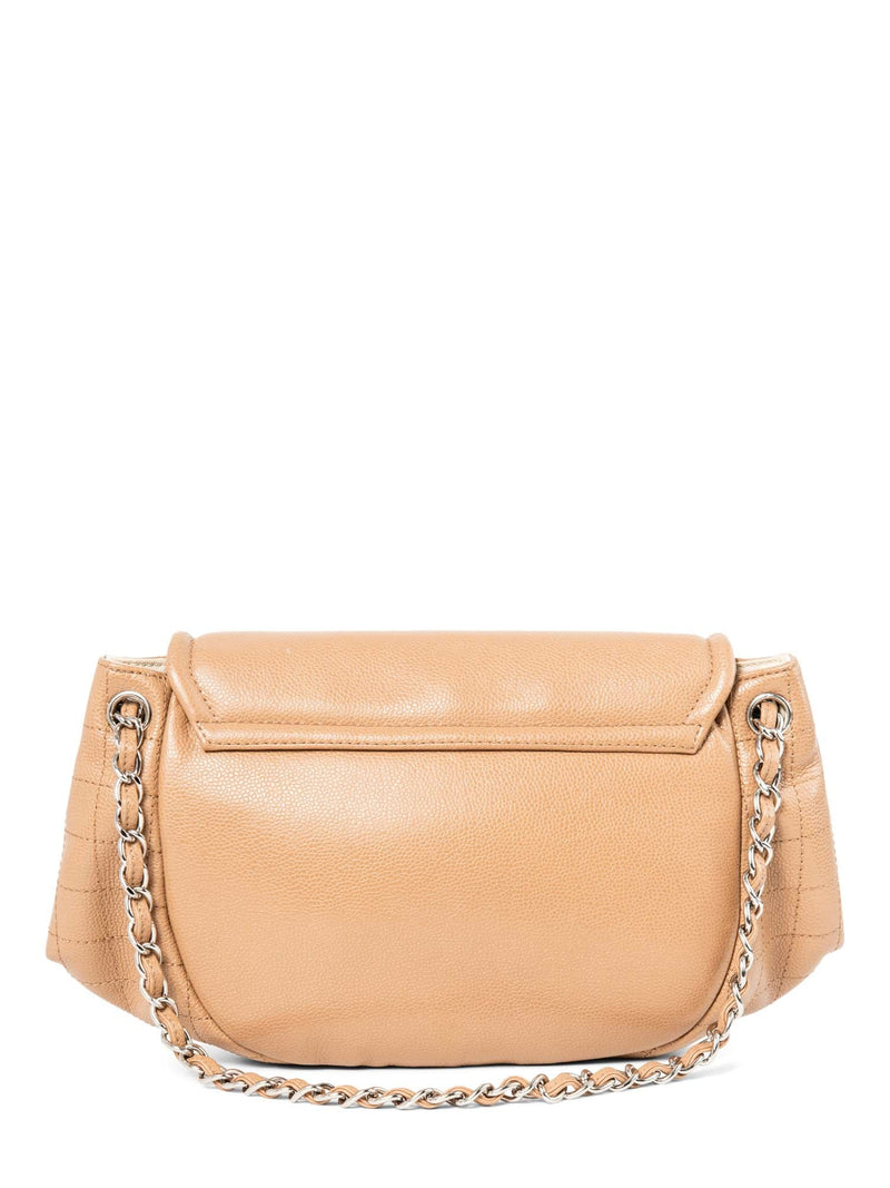 CHANEL CC Logo Caviar Leather Flap Messenger Bag Beige-designer resale