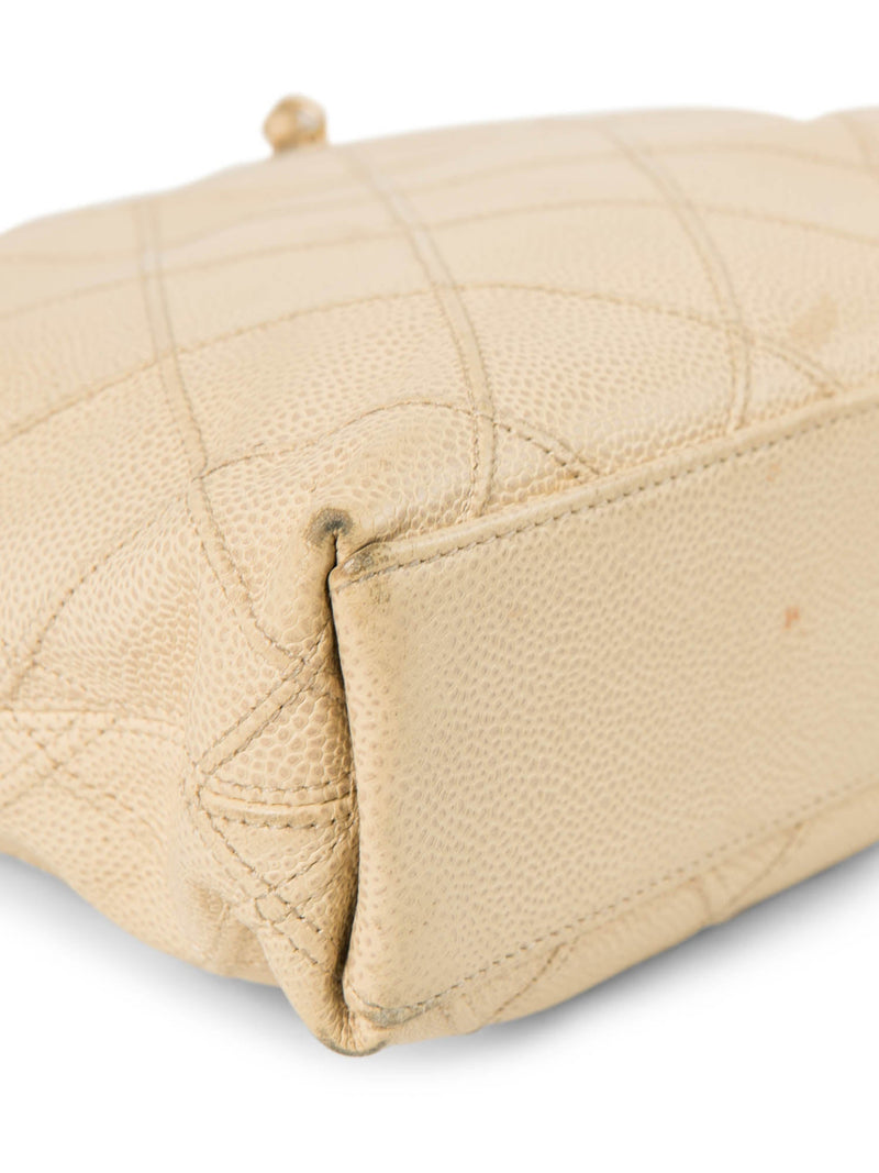 CHANEL CC Logo Caviar Leather Quilted Shopper Bag Ivory Gold-designer resale