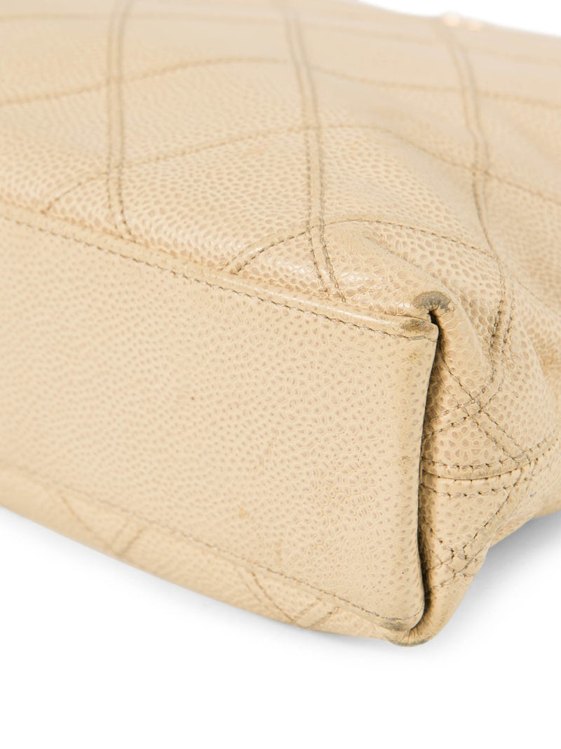 CHANEL CC Logo Caviar Leather Quilted Shopper Bag Ivory Gold-designer resale