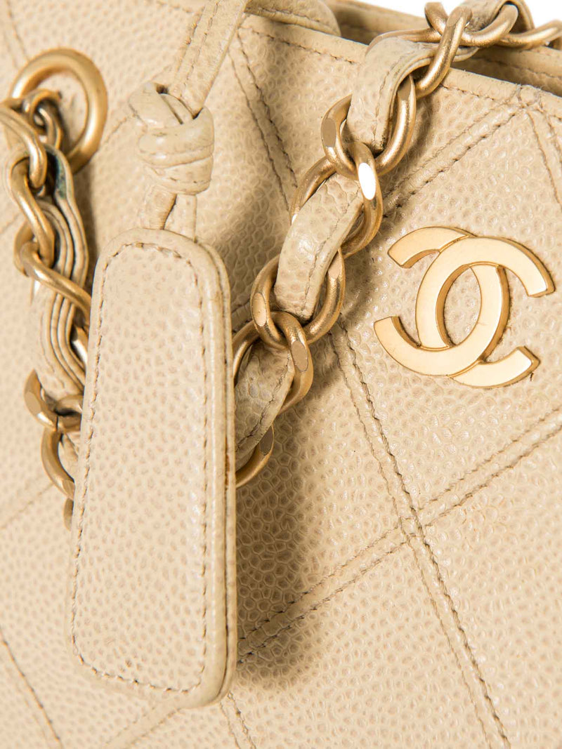 CHANEL CC Logo Caviar Leather Quilted Shopper Bag Ivory Gold-designer resale