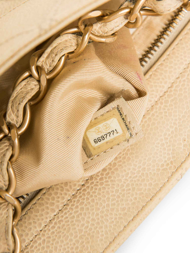 CHANEL CC Logo Caviar Leather Quilted Shopper Bag Ivory Gold-designer resale