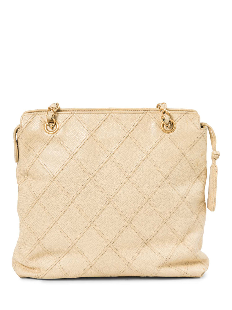 CHANEL CC Logo Caviar Leather Quilted Shopper Bag Ivory Gold-designer resale