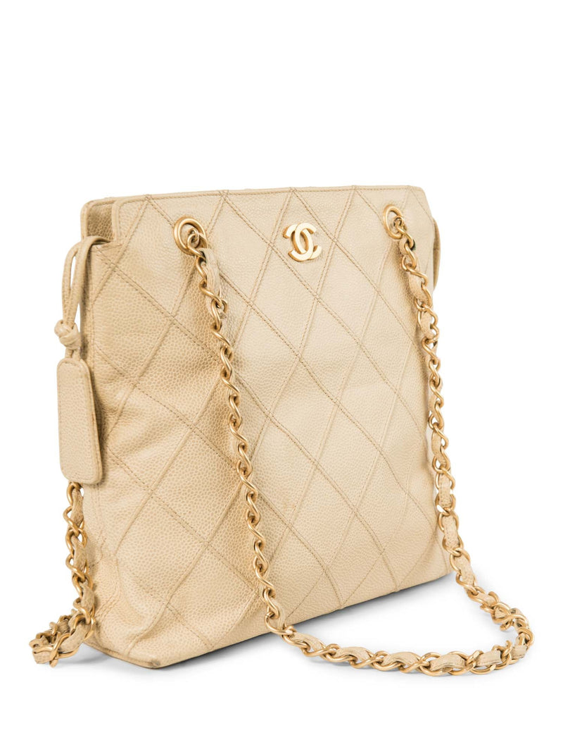 CHANEL CC Logo Caviar Leather Quilted Shopper Bag Ivory Gold-designer resale