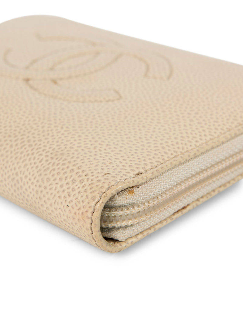 CHANEL CC Logo Caviar Leather Zippered Wallet Ivory-designer resale