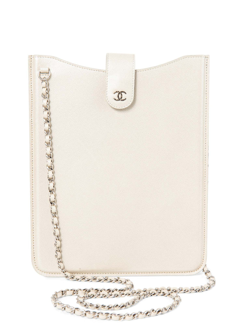CHANEL CC Logo Caviar Messenger Bag Pearl Eggshell White-designer resale