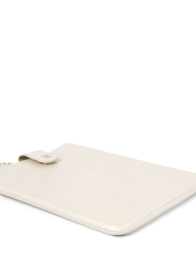 CHANEL CC Logo Caviar Messenger Bag Pearl Eggshell White-designer resale