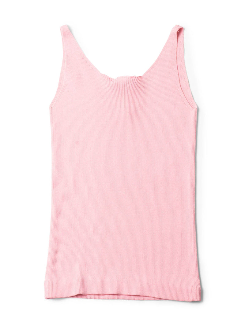 CHANEL CC Logo Cotton Silk Sleeveless Ribbed Tank Top Pink-designer resale
