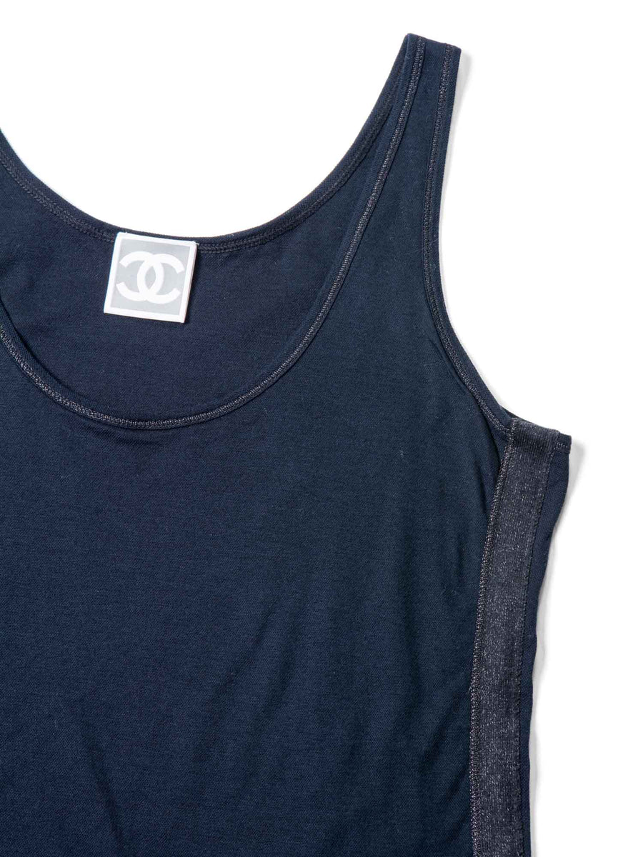 CHANEL CC Logo Cotton Sleeveless Tank Top Black