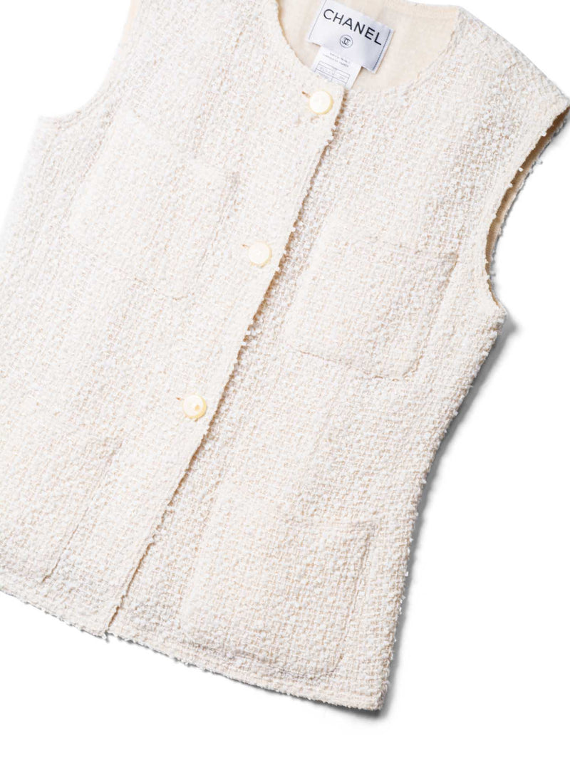 CHANEL CC Logo Fantasy Tweed Patch Pocket Vest Ivory-designer resale