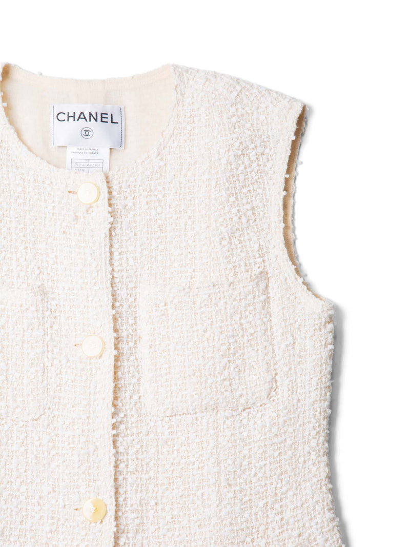 CHANEL CC Logo Fantasy Tweed Patch Pocket Vest Ivory-designer resale