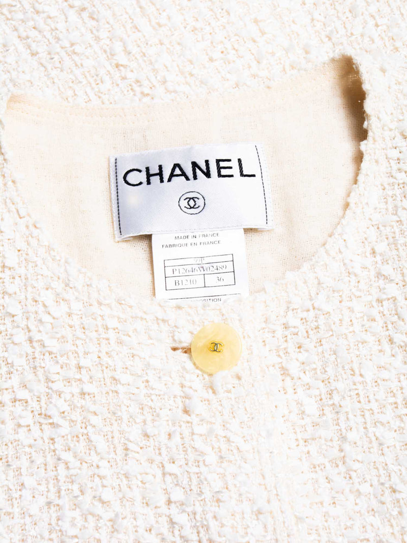 CHANEL CC Logo Fantasy Tweed Patch Pocket Vest Ivory-designer resale