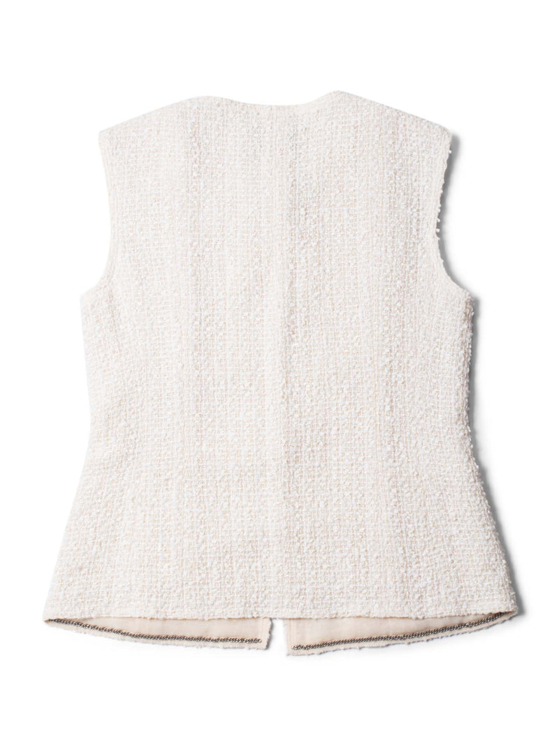 CHANEL CC Logo Fantasy Tweed Patch Pocket Vest Ivory-designer resale