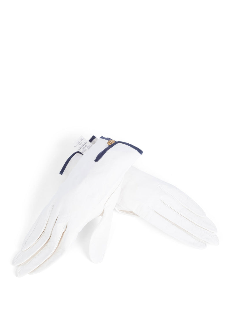 CHANEL CC Logo Leather Gloves White Black-designer resale