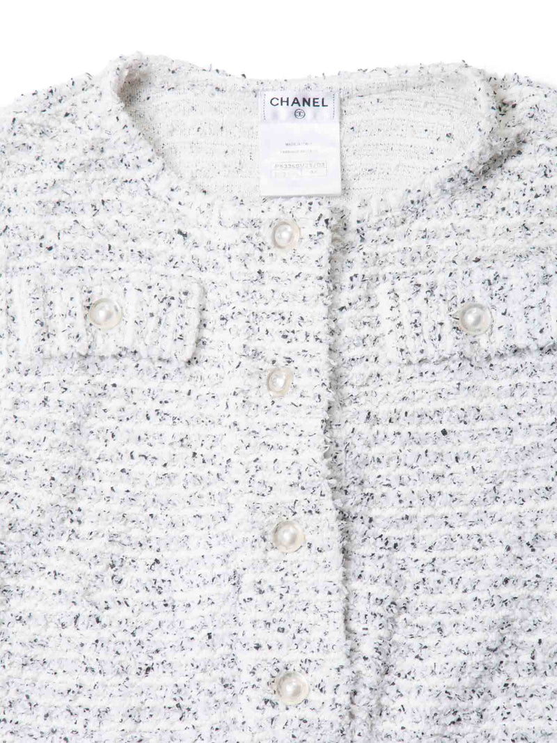 CHANEL CC Logo Pearl Tweed Fringe Sleeveless Blouse White-designer resale