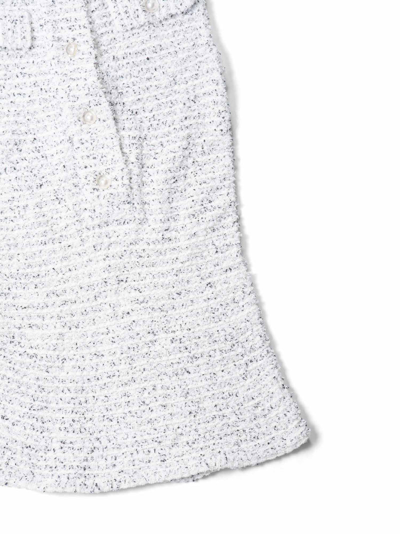 CHANEL CC Logo Pearl Tweed Fringe Sleeveless Blouse White-designer resale