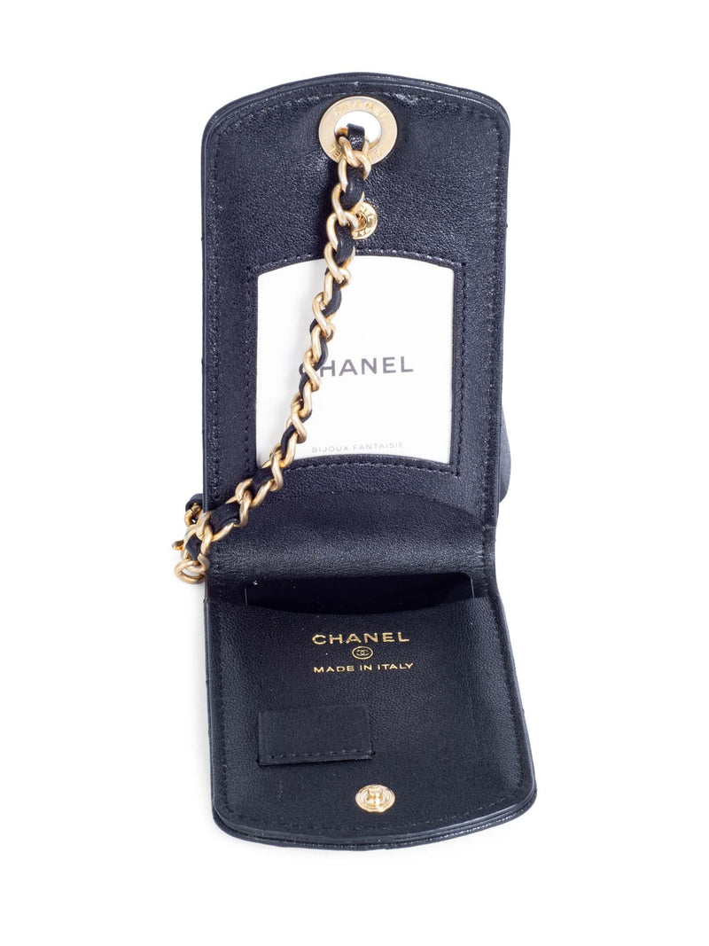 CHANEL CC Logo Quilted Leather 19 Credit Card Wallet Black Gold-designer resale