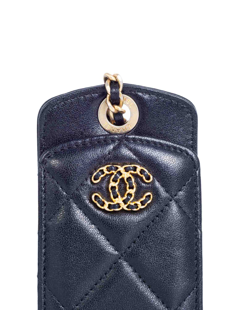 CHANEL CC Logo Quilted Leather 19 Credit Card Wallet Black Gold-designer resale