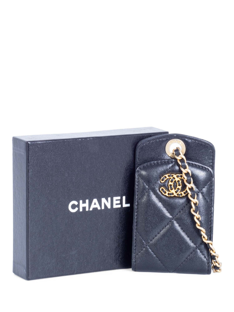 CHANEL CC Logo Quilted Leather 19 Credit Card Wallet Black Gold-designer resale