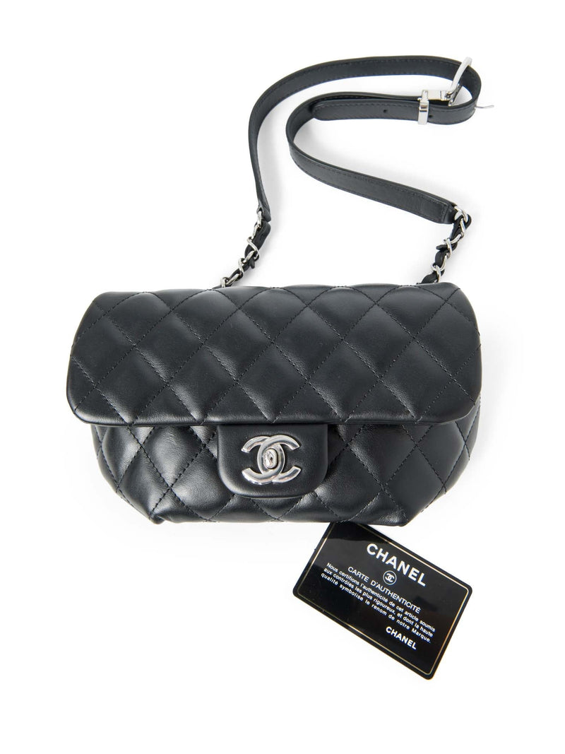 CHANEL CC Logo Quilted Leather Chain Belt Bag Black Silver-designer resale