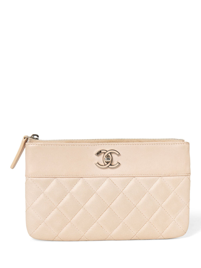CHANEL CC Logo Quilted Leather Clutch Blush Pink-designer resale