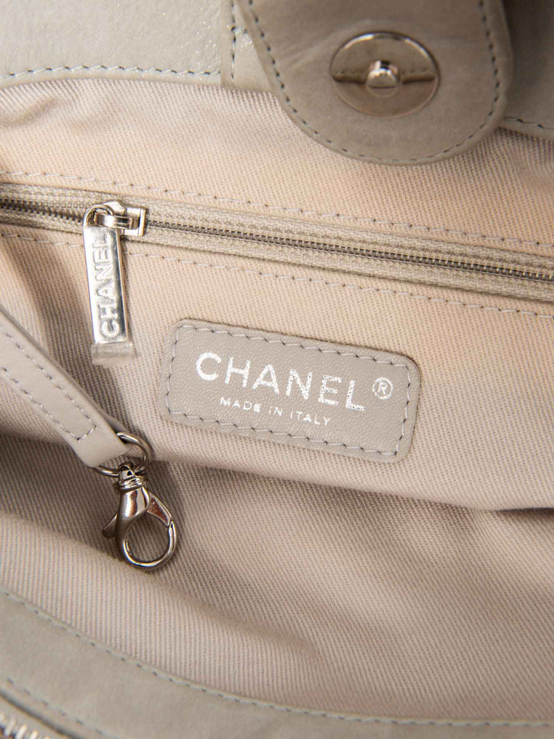 CHANEL CC Logo Quilted Leather Hydrangea Shopper Bag Gray-designer resale