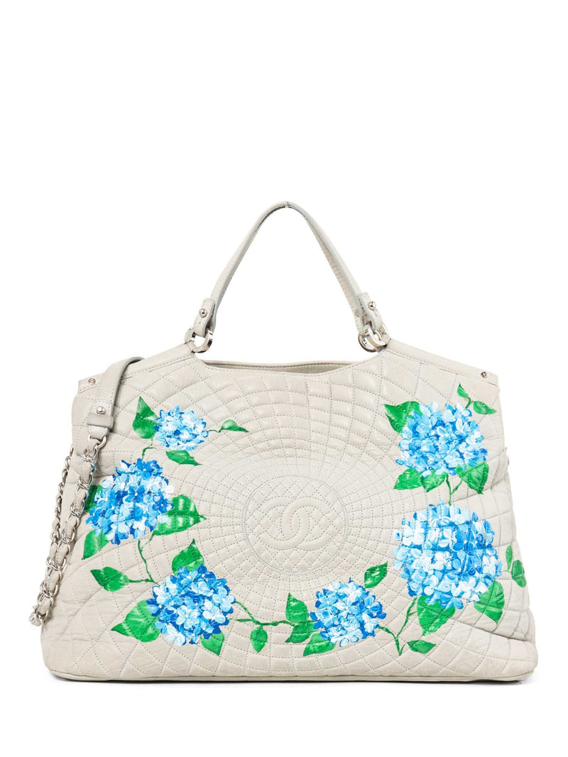 CHANEL CC Logo Quilted Leather Hydrangea Shopper Bag Gray-designer resale