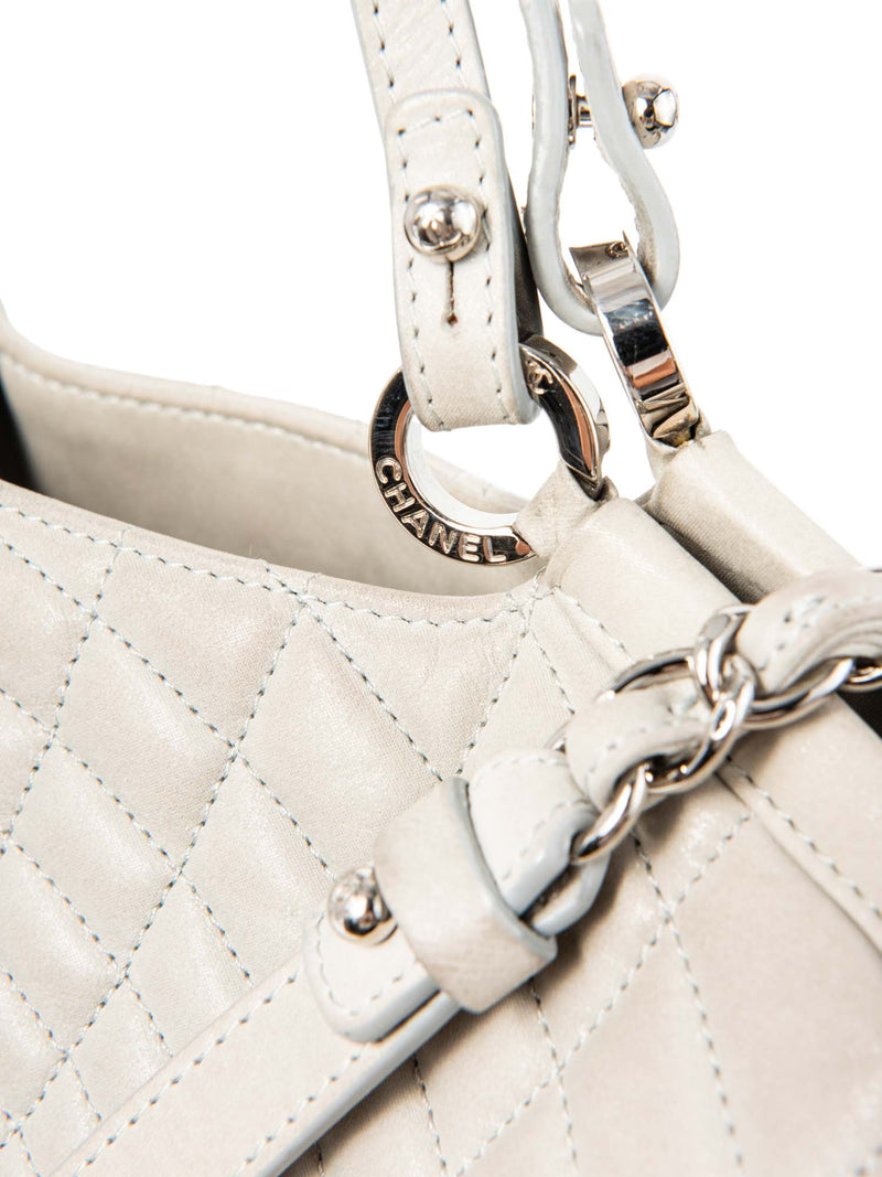 CHANEL CC Logo Quilted Leather Hydrangea Shopper Bag Gray-designer resale