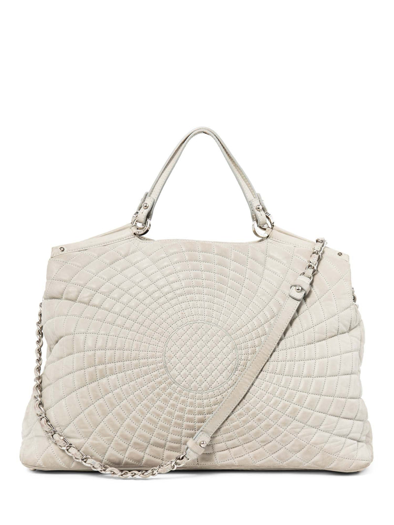 CHANEL CC Logo Quilted Leather Hydrangea Shopper Bag Gray-designer resale