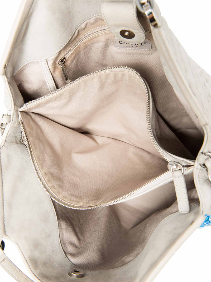 CHANEL CC Logo Quilted Leather Hydrangea Shopper Bag Gray-designer resale