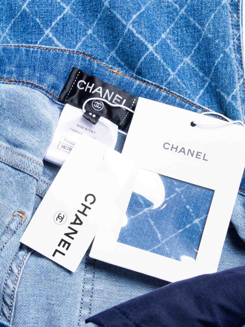 CHANEL CC Logo Quilted Zippered Skinny Denim Jeans Blue-designer resale