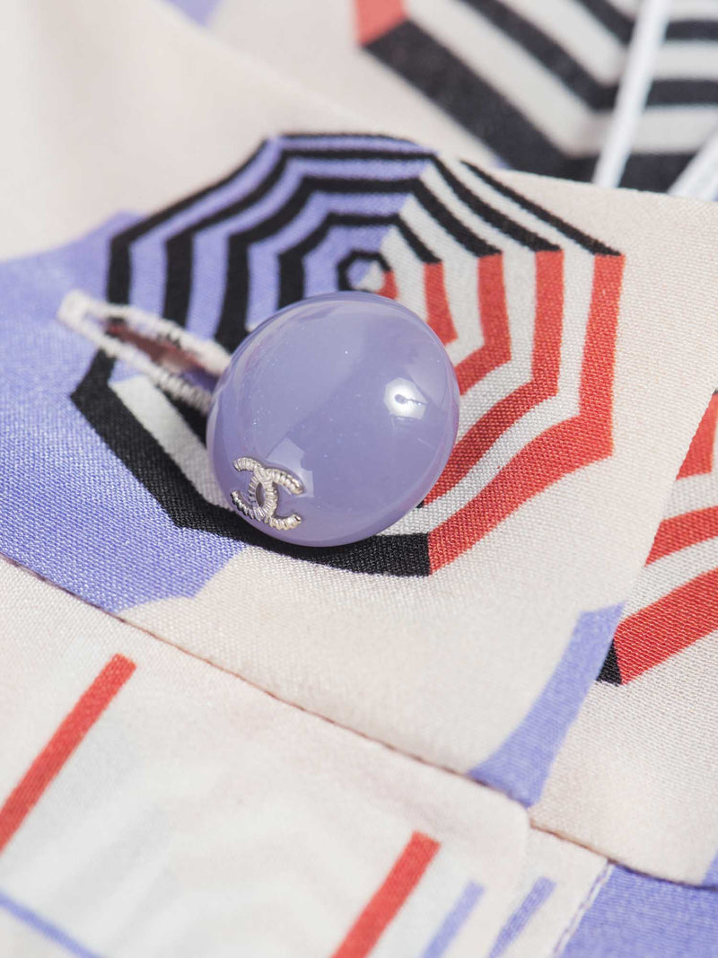 CHANEL CC Logo Silk Beach Motif Blouse Pink