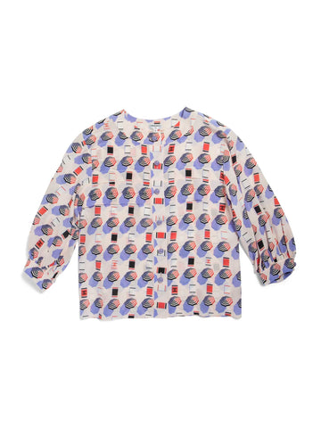 CHANEL CC Logo Silk Beach Motif Blouse Pink