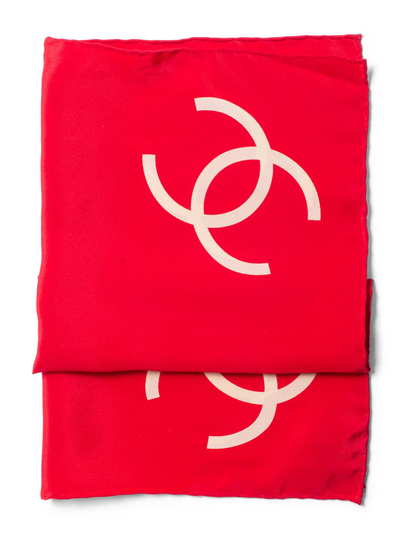 CHANEL CC Logo Silk Mini Scarf Red Beige-designer resale