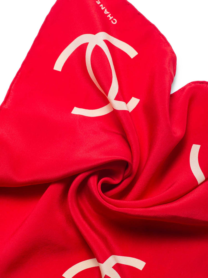 CHANEL CC Logo Silk Mini Scarf Red Beige-designer resale