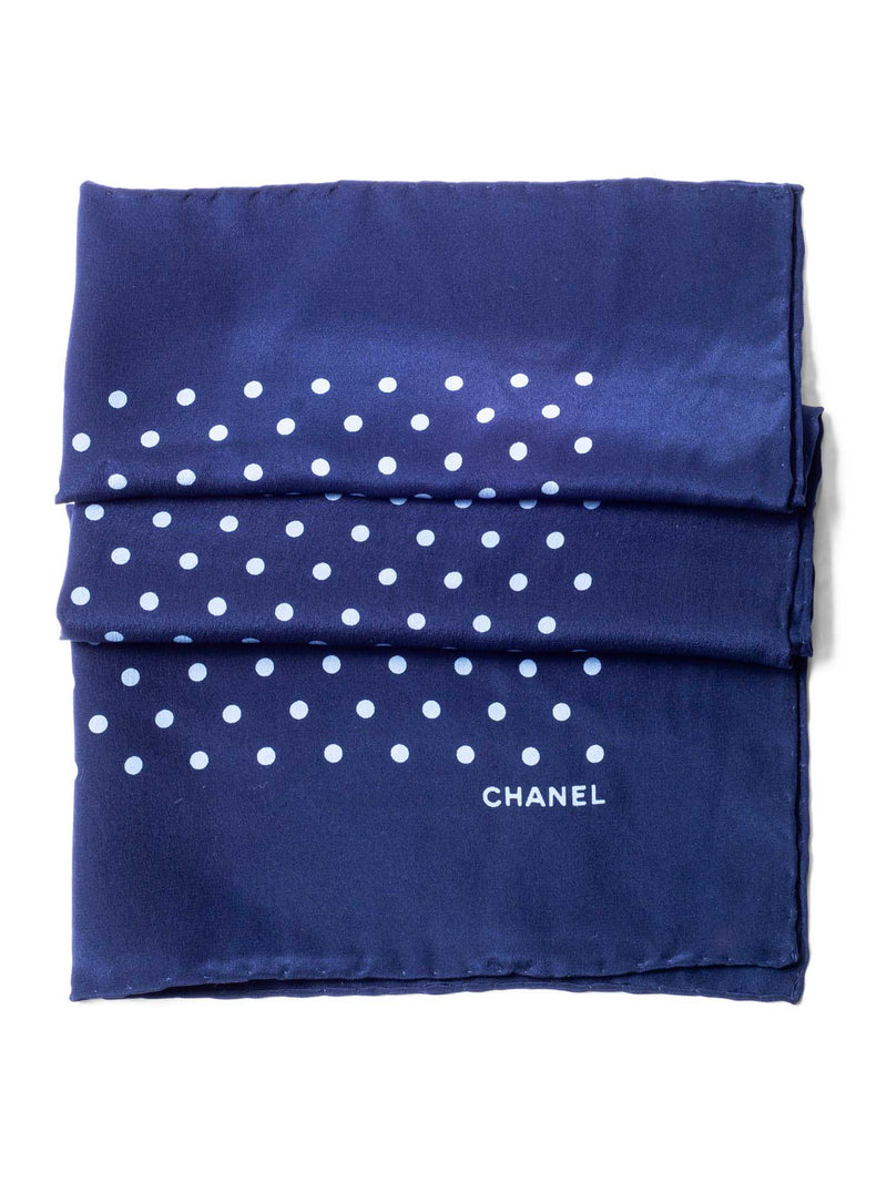 CHANEL CC Logo Silk Polka Dot Mini Scarf Navy-designer resale