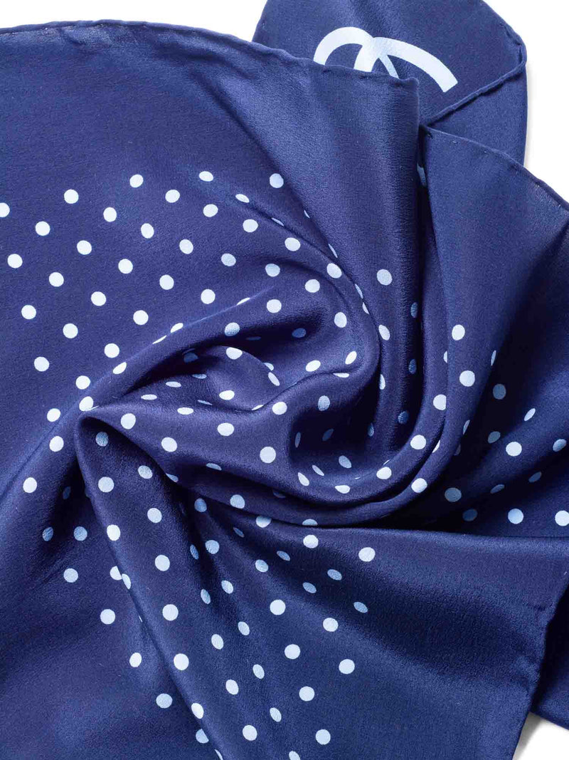CHANEL CC Logo Silk Polka Dot Mini Scarf Navy-designer resale