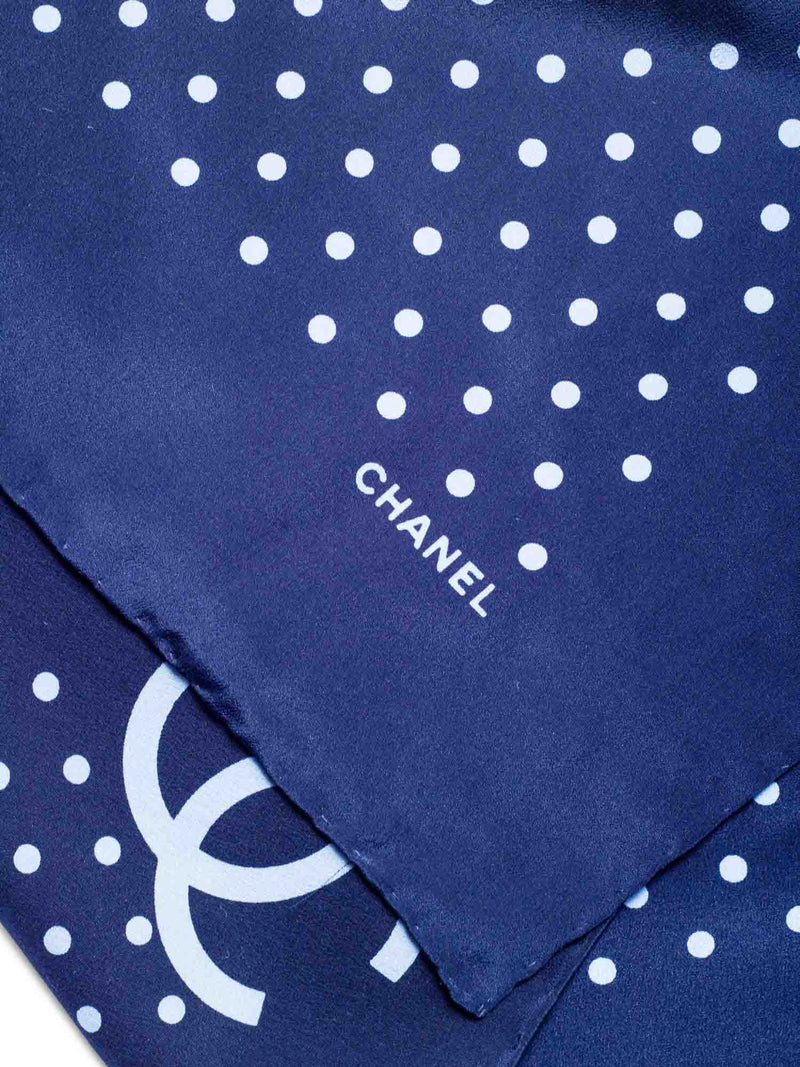 CHANEL CC Logo Silk Polka Dot Mini Scarf Navy-designer resale
