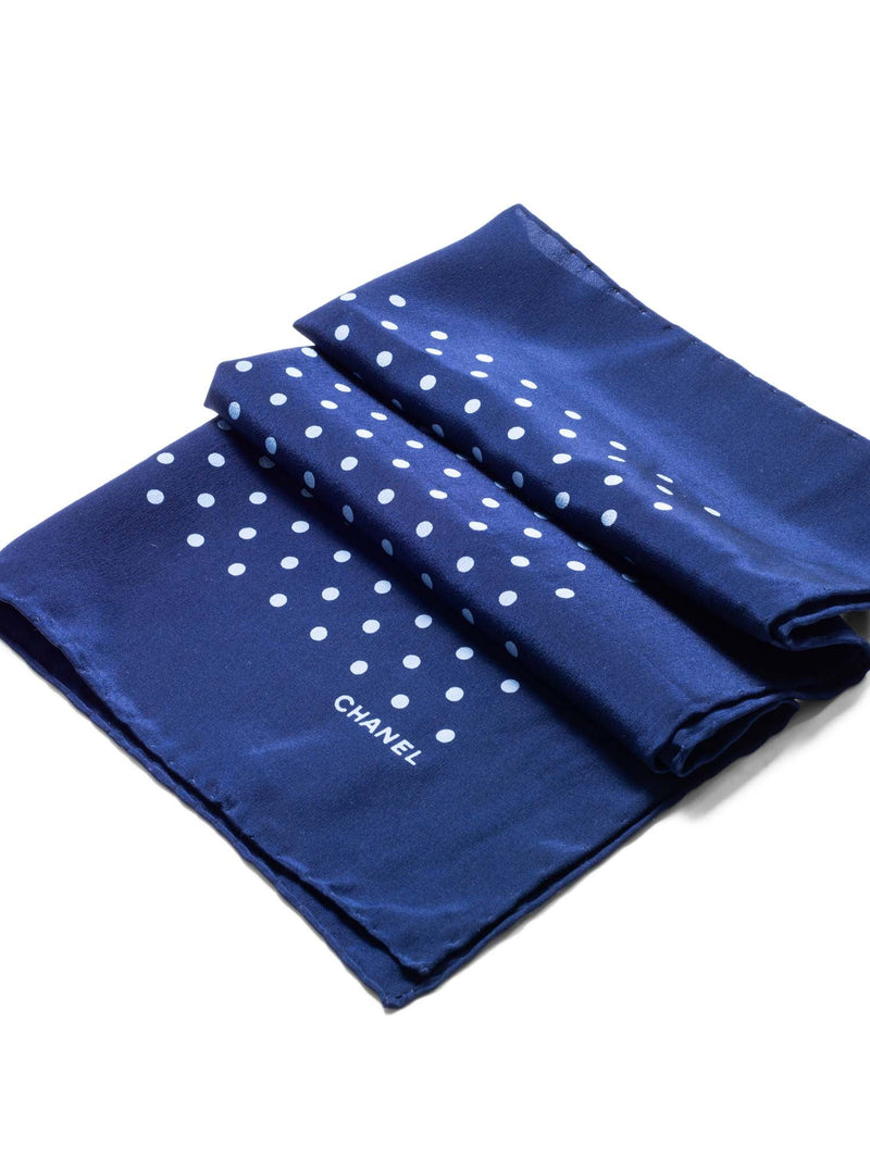CHANEL CC Logo Silk Polka Dot Mini Scarf Navy-designer resale