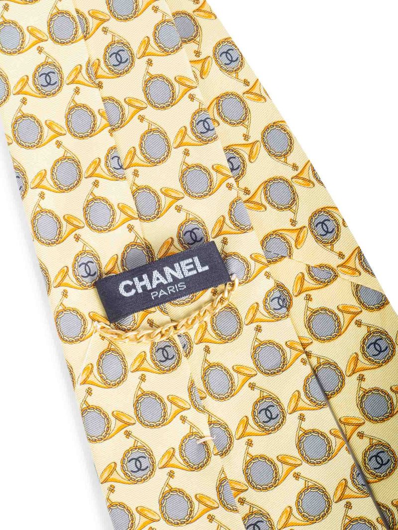 CHANEL CC Logo Silk Trumpet Tie Yellow-designer resale