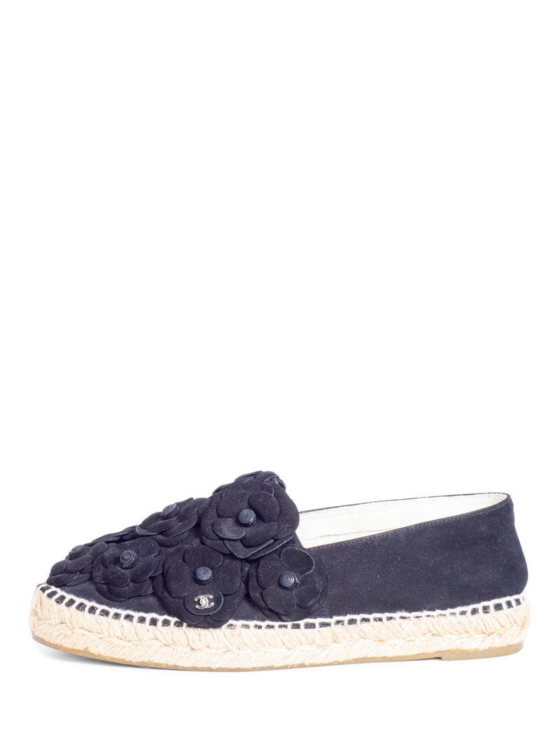 CHANEL CC Logo Suede Camellia Espadrilles Black-designer resale