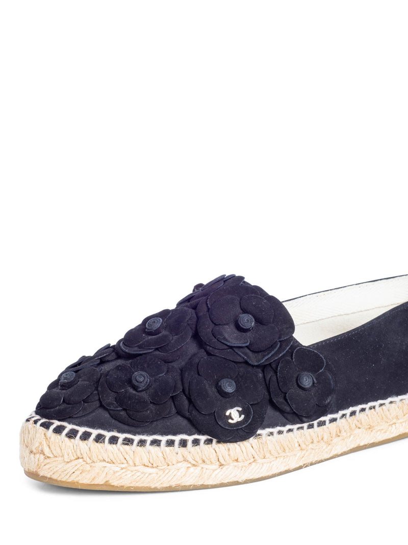 CHANEL CC Logo Suede Camellia Espadrilles Black-designer resale