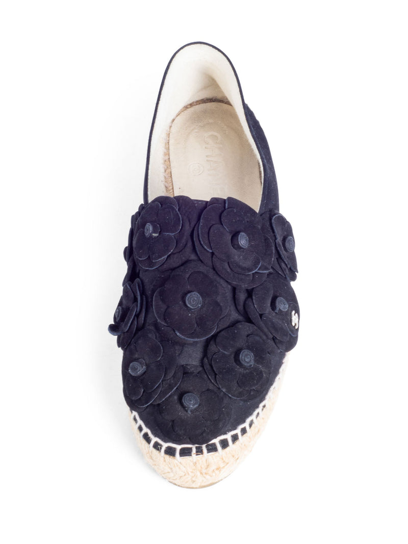 CHANEL CC Logo Suede Camellia Espadrilles Black-designer resale