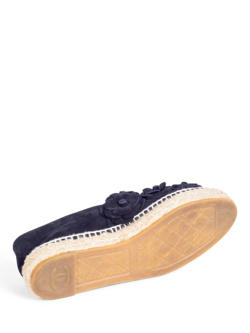 CHANEL CC Logo Suede Camellia Espadrilles Black-designer resale