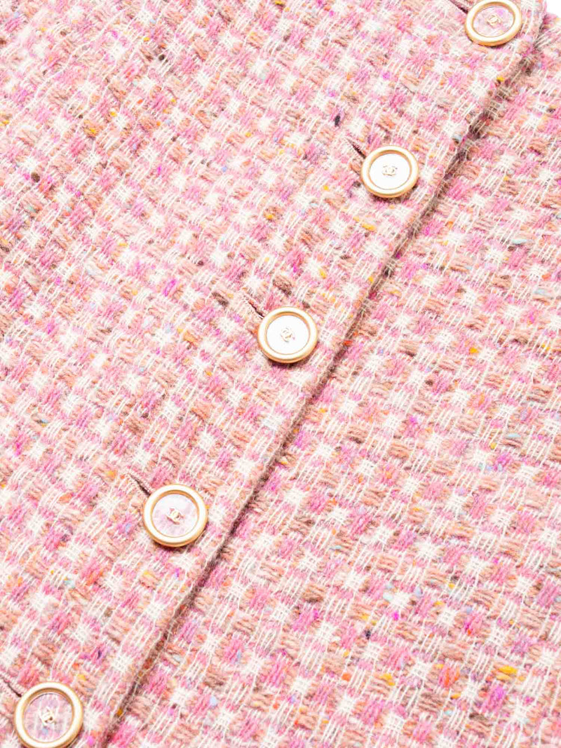 CHANEL CC Logo Tweed Cropped Jacket Skirt Suit Blush Pink-designer resale