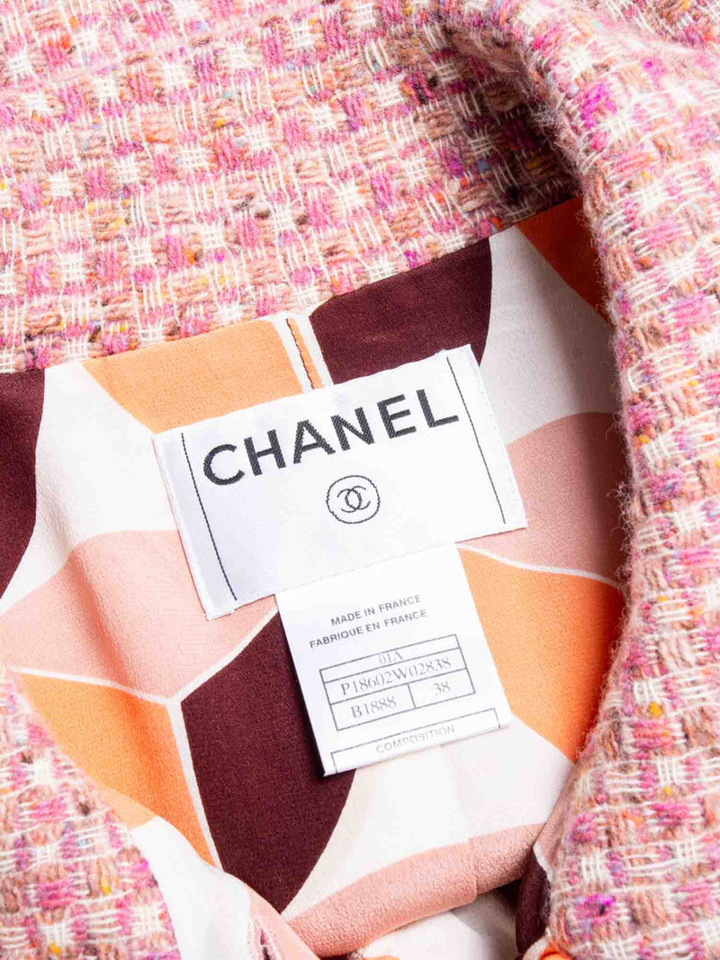 CHANEL CC Logo Tweed Cropped Jacket Skirt Suit Blush Pink-designer resale