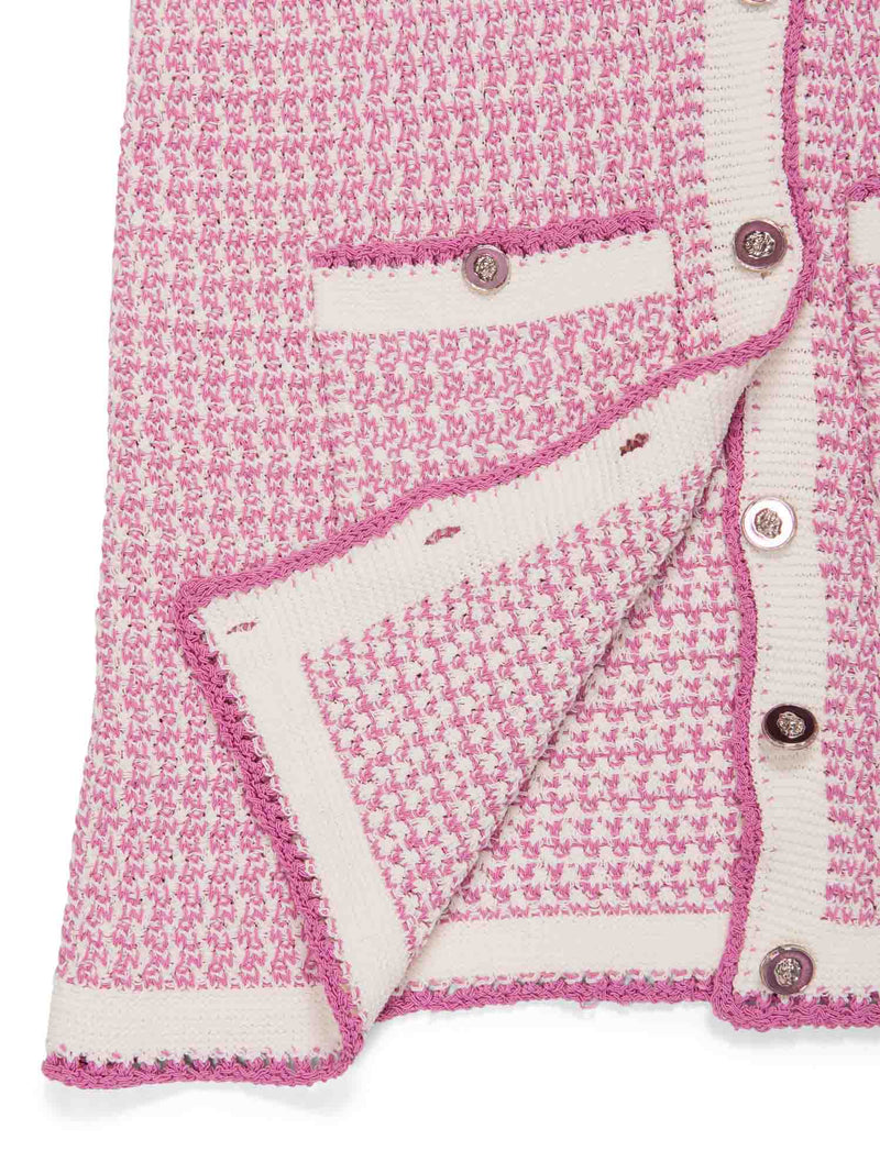 CHANEL CC Logo Tweed Fringe Mini Dress Pink White-designer resale