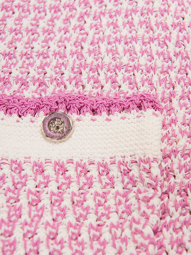 CHANEL CC Logo Tweed Fringe Mini Dress Pink White-designer resale