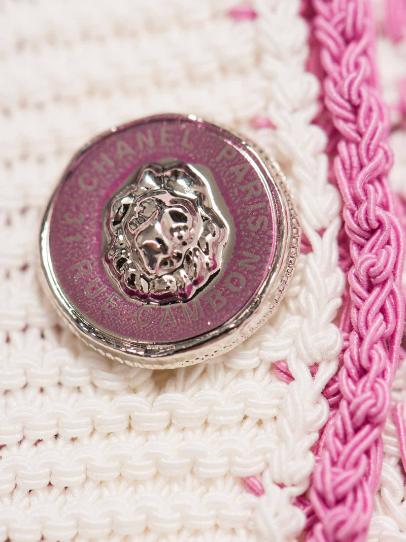 CHANEL CC Logo Tweed Fringe Mini Dress Pink White-designer resale