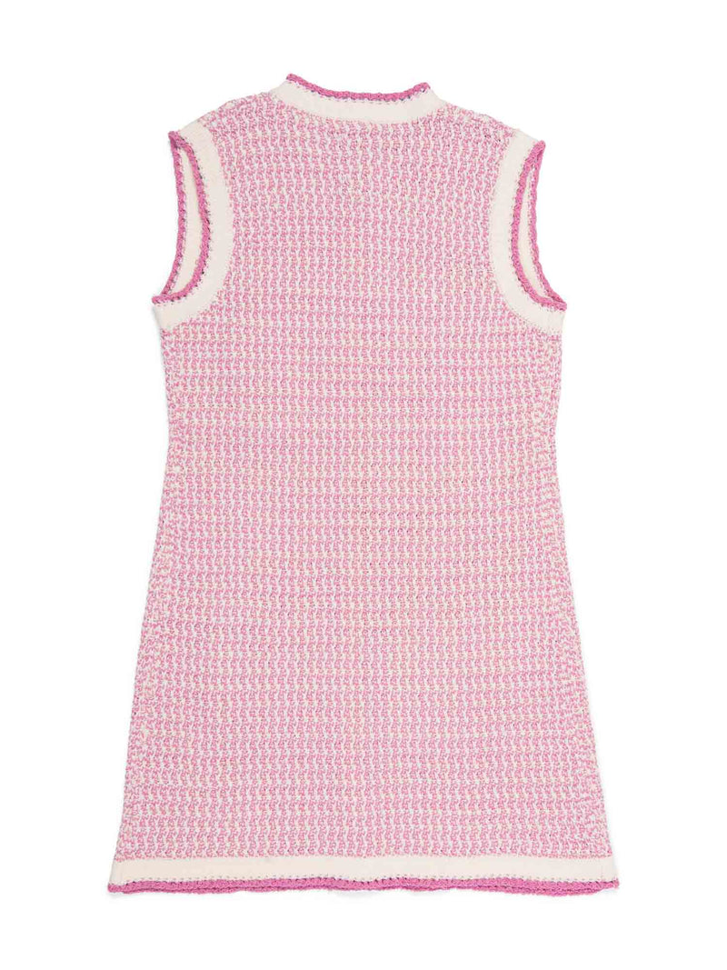 CHANEL CC Logo Tweed Fringe Mini Dress Pink White-designer resale