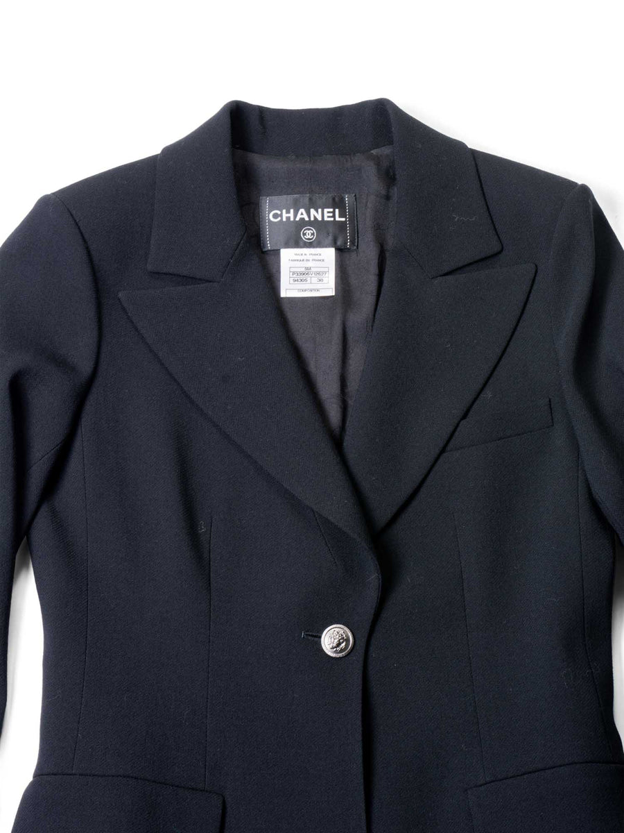 CHANEL CC Logo Wool Tweed Fitted Jacket Black CHANEL CC Logo Wool Tweed Fitted Jacket Black